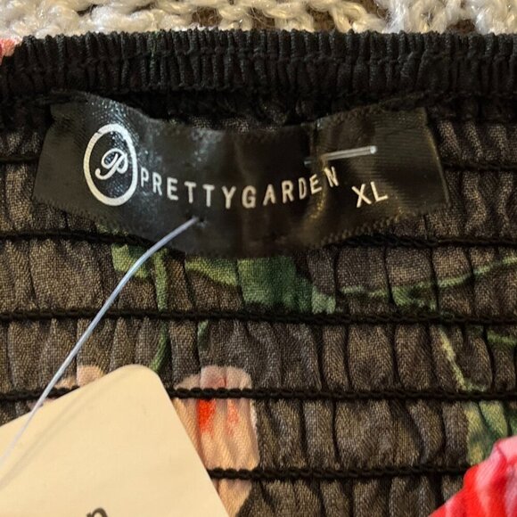 Pretty Garden Woman's Black Summer Floral Midi Smocked Bodycon Dress Sz XL - Picture 8 of 9